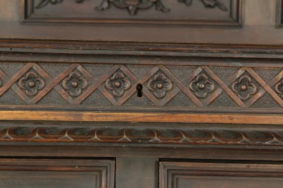 Hall, reich geschnitzt, Gentilizzi Abzeichen, Masken, Karyatiden, stattliche Sideboard, anzeigen, Schränke und Regal, wieder Leder, Leder, Tisch Fenn