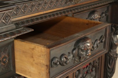 Hall, reich geschnitzt, Gentilizzi Abzeichen, Masken, Karyatiden, stattliche Sideboard, anzeigen, Schränke und Regal, wieder Leder, Leder, Tisch Fenn