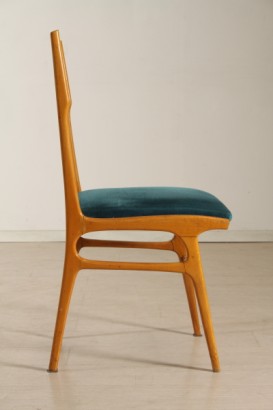 sei sedie di modernariato, sei sedie in stile de carli, sedie con struttura in faggio, rivestimento in velluto