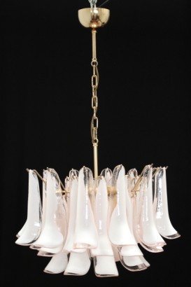 curved glass chandelier, blush white