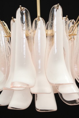 curved glass chandelier, blush white