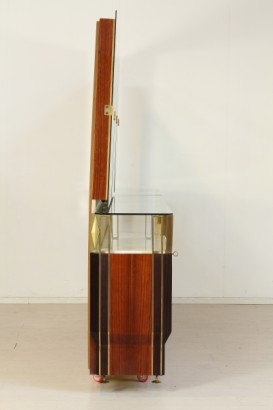 Mobile 50 years, elegant, buffet, veneered, lacquered Interior, marble, Crystal, Crystal, decorated wood, mirror, frame, brass parts, good condition, wear and tear