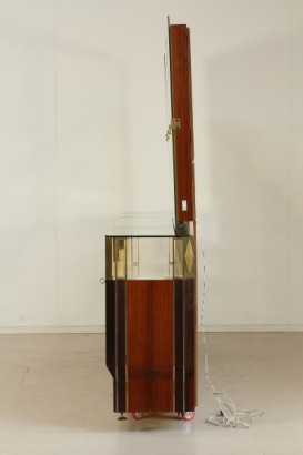Mobile 50 years, elegant, buffet, veneered, lacquered Interior, marble, Crystal, Crystal, decorated wood, mirror, frame, brass parts, good condition, wear and tear