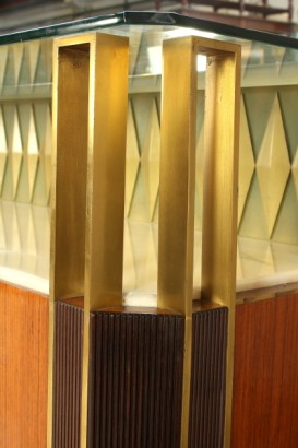 Mobile 50 years, elegant, buffet, veneered, lacquered Interior, marble, Crystal, Crystal, decorated wood, mirror, frame, brass parts, good condition, wear and tear