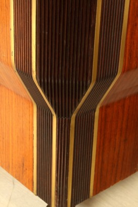 Mobile 50 years, elegant, buffet, veneered, lacquered Interior, marble, Crystal, Crystal, decorated wood, mirror, frame, brass parts, good condition, wear and tear