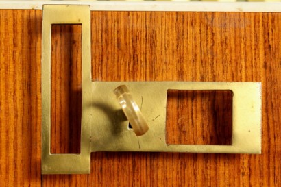 Mobile 50 years, elegant, buffet, veneered, lacquered Interior, marble, Crystal, Crystal, decorated wood, mirror, frame, brass parts, good condition, wear and tear