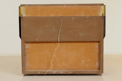 Mobile bar 50 years, elegant, veneered, rosewood, lacquered Interior, mirrors and glass, marble and Crystal, riser and back in wood, brass, good condition