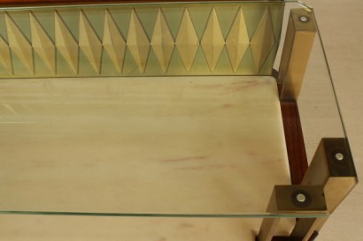 Mobile bar 50 years, elegant, veneered, rosewood, lacquered Interior, mirrors and glass, marble and Crystal, riser and back in wood, brass, good condition