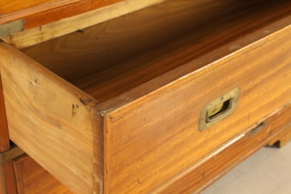 Dresser marina, two bodies, bracket feet, eight drawers, retractable, front flips, three small drawers, door, leather inserts, side handles, original fittings