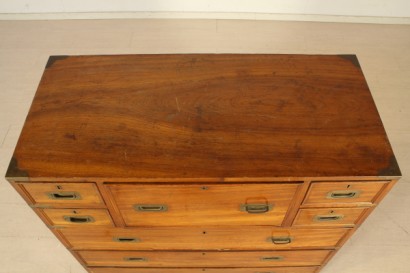 Dresser marina, two bodies, bracket feet, eight drawers, retractable, front flips, three small drawers, door, leather inserts, side handles, original fittings