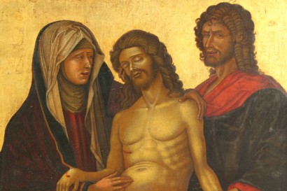 art, antique, 16th century painting, Giovanni Bellini (1430-1516), tempera on wood, Venetian-Cretan area, Lamentation over the dead Christ