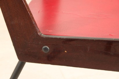 coppia di sedie di modernariato, coppia di sedie anni 50, sedie con struttura in metallo e mogano, rivestimento schienale in sky