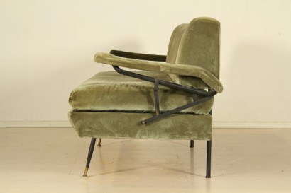 50 years, sofa converts into a bed, painted metal, foam padding, upholstered in Velvet, fair condition, wear and tear
