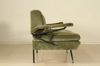 50 years, sofa converts into a bed, painted metal, foam padding, upholstered in Velvet, fair condition, wear and tear