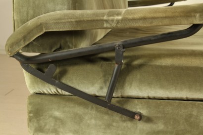 50 years, sofa converts into a bed, painted metal, foam padding, upholstered in Velvet, fair condition, wear and tear