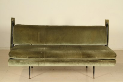 50 years, sofa converts into a bed, painted metal, foam padding, upholstered in Velvet, fair condition, wear and tear