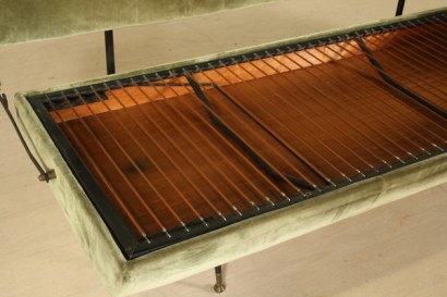 50 years, sofa converts into a bed, painted metal, foam padding, upholstered in Velvet, fair condition, wear and tear