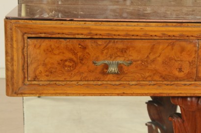 Peteneuse 30 years, three drawers, veneered, lacquered glass, mirror