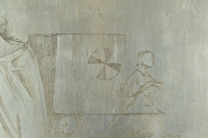 twentieth century art, Trento Longaretti (1916), old musician with a child, printing plate