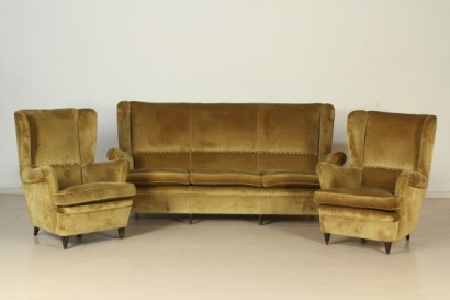 Poltrone anni 50, imbottitura a molle, rivestimento in velluto, buone condizioni