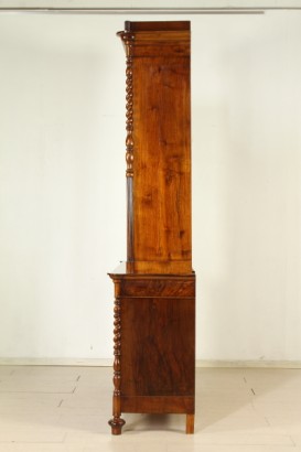 Sideboard from Lombardy, turned feet, two doors, two drawers, doors with glass, twisted half-columns, pillars, grooves