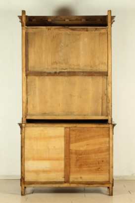 Sideboard from Lombardy, turned feet, two doors, two drawers, doors with glass, twisted half-columns, pillars, grooves
