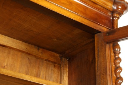 Sideboard from Lombardy, turned feet, two doors, two drawers, doors with glass, twisted half-columns, pillars, grooves