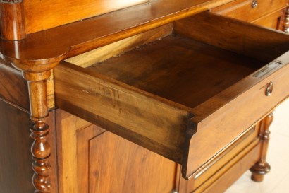 Sideboard from Lombardy, turned feet, two doors, two drawers, doors with glass, twisted half-columns, pillars, grooves