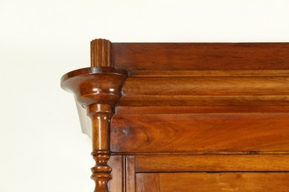 Sideboard from Lombardy, turned feet, two doors, two drawers, doors with glass, twisted half-columns, pillars, grooves