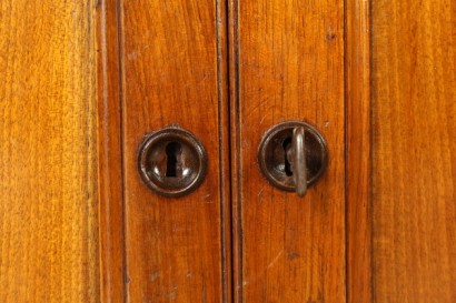 Sideboard from Lombardy, turned feet, two doors, two drawers, doors with glass, twisted half-columns, pillars, grooves