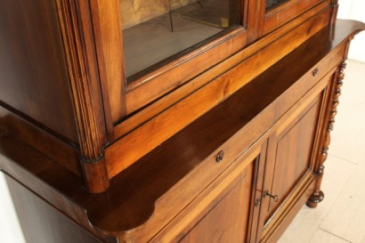 Sideboard from Lombardy, turned feet, two doors, two drawers, doors with glass, twisted half-columns, pillars, grooves