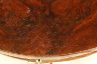 Side table with drawer, Banister, tripod, headband, round top, restorations