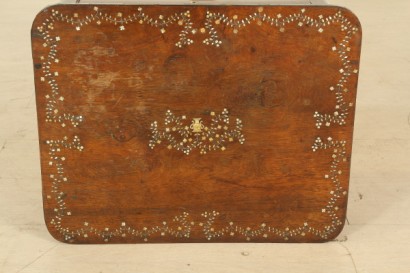 Work table, Central, octagonal base, baluster, legs, drawers, bins, brass, #antiquariatotavoli