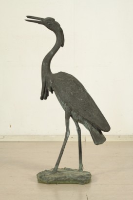 antiquariato, oggettistica, airone, XX secolo, fontana da giardino, rame brunito