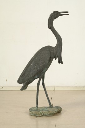 antiquariato, oggettistica, airone, XX secolo, fontana da giardino, rame brunito