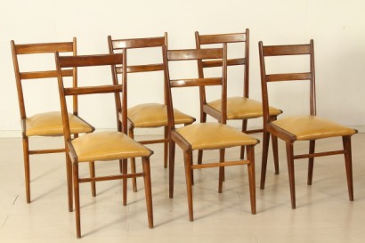 Sedie in stile Giancarlo De Carli, legno mogano, imbottitura, similpelle, buone condizioni, #modernariatosedie