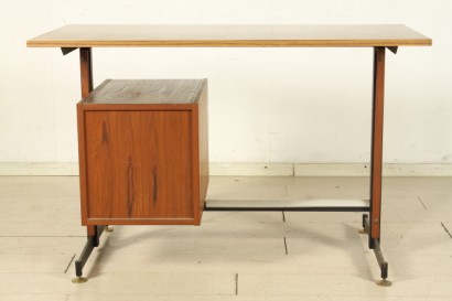 Escritorio años 50-60, madera, chapa de madera de teca, formica, latón, #modernariatotavoli