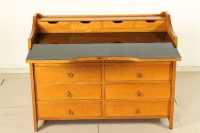 40 years, desk drawer, flap doors, veneered wood, covered with formica, good condition, signs of wear, written 80 cm, #modernariatomobili open