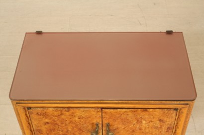 30 years, bedside tables veneered wood, radica, carved wood, painted glass, retro, #modernariatomobili