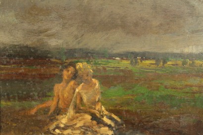 arte, pittura dell 800, Luigi Rossi 1853-1923, paesaggio, figure, dipinti ad olio