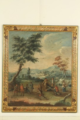 Europe du Nord, XVIIIe siècle, peintures à l’huile sur toile, des bols, des paysages, nuancée de point de vue, cadre, #pitturaantica #arte,