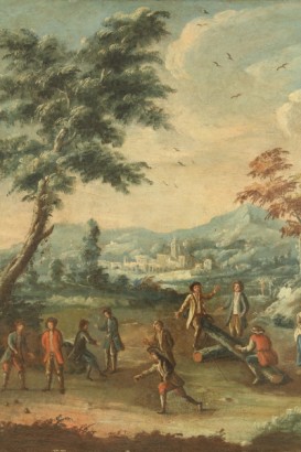 Europe du Nord, XVIIIe siècle, peintures à l’huile sur toile, des bols, des paysages, nuancée de point de vue, cadre, #pitturaantica #arte,