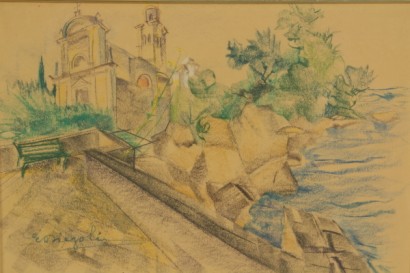 elmo diegoli, italia, anni 30-40, disegno, paesaggio, matita su carta, futurismo, #arte, #novecento