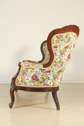 Holzsofa aus Holz geschnitzt, Louis Philippe, Umzug, #antiquariato, #sedie, dreigliedrige, Rückenlehne Polsterung