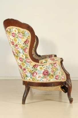 Holzsofa aus Holz geschnitzt, Louis Philippe, Umzug, #antiquariato, #sedie, dreigliedrige, Rückenlehne Polsterung