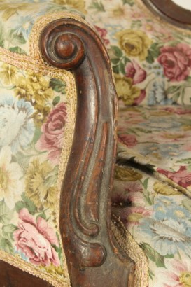 Holzsofa aus Holz geschnitzt, Louis Philippe, Umzug, #antiquariato, #sedie, dreigliedrige, Rückenlehne Polsterung