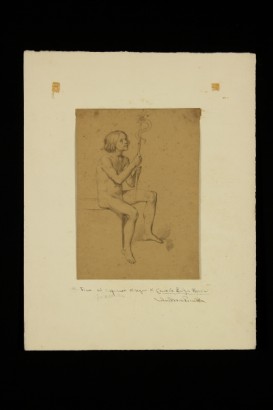 arte, antiguo pintura, Candida Luigia Bozzini 1853, Amadore Porcella, dibujos a lápiz sobre papel, desnudo masculino, young