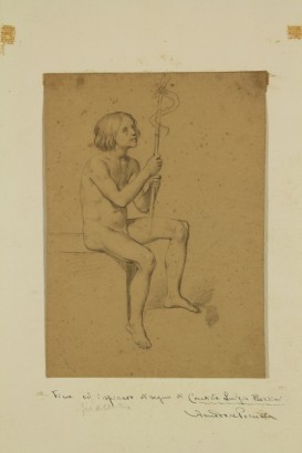 arte, antiguo pintura, Candida Luigia Bozzini 1853, Amadore Porcella, dibujos a lápiz sobre papel, desnudo masculino, young