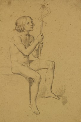 arte, antiguo pintura, Candida Luigia Bozzini 1853, Amadore Porcella, dibujos a lápiz sobre papel, desnudo masculino, young