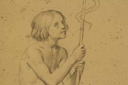 arte, antiguo pintura, Candida Luigia Bozzini 1853, Amadore Porcella, dibujos a lápiz sobre papel, desnudo masculino, young